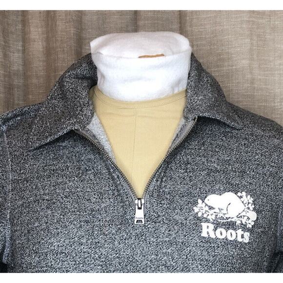 Roots Canadian Heritage Men's Heather Grey Quarter Zip Sweatshirt logo Size M - Picture 5 of 9